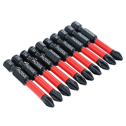 10 Pack PH2 Magnetic Anti-Slip Impact Driver Bits, 2 Inch | 2" Long Phillips Bits with Anti-Slip Tip, Strong Magnetic Holding Impact-rated Durability Phillips #2 Bits for Impact Driver - size: Length:50mm