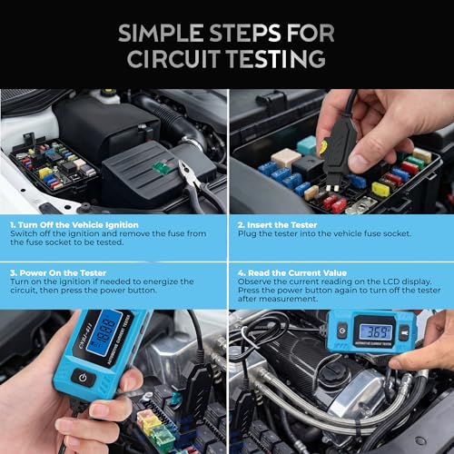 Automotive Car Circuit Fault Probe Tester - Portable Auto Current Tester for Parasitic Battery Drain Fuse Draw - 20A 48V 0.01A to 19.99A High-Precision Checker with LED Display Front Lighting