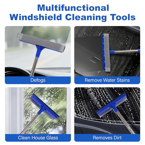 Conliwell Car Windshield Squeegee wtih 15-23inch Handle, Car Window Cleaning Tool Extendable Handle Inside Glass Wiper Kit, Supplies Suitable for Trucks, SUVs, RVs Window, Blue