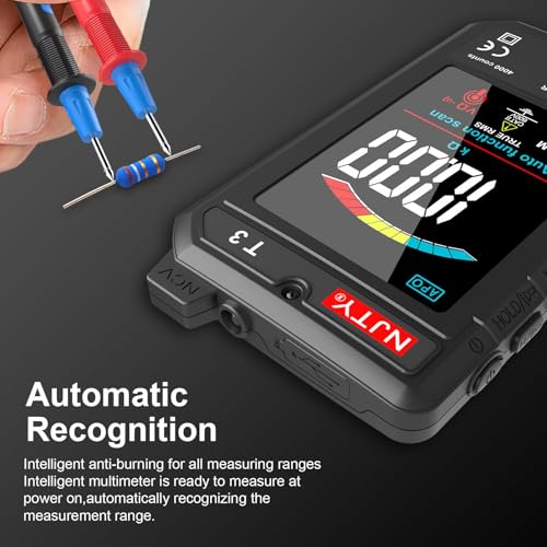 NJTY T3 Smart Digital Multimeter, Ultra-Thin Rechargeable Voltmeter with 3.2" Color LCD, Auto-Ranging 600V AC/DC Tester for Resistance NCV Live Wire Detection - color: Black