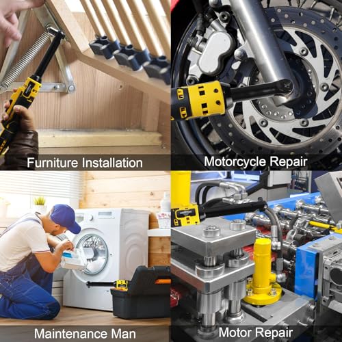 3/8" Extended Cordless Ratchet Wrench for Dewalt 20V Series Batteries | 600 RPM, 100 N.m Electric Power Ratchet Set with 8 Metric Sleeves,Built-in LED Light, Extended 6-inch Long Neck