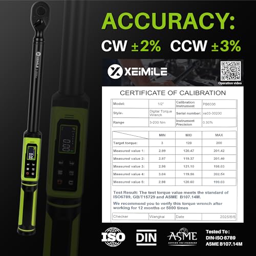 Digital Torque Wrench 1/2" Drive-2.2-147.5Ft.Lb for Car Motorcycle | Electronic Torque Wrench(3-200N.m) ,Vibration Buzzer LED Indicator,±2% Accuracy Five Units for Bike Auto Truck Repair DIY - size: 1/2" 2.2-147.5Ft.Lb