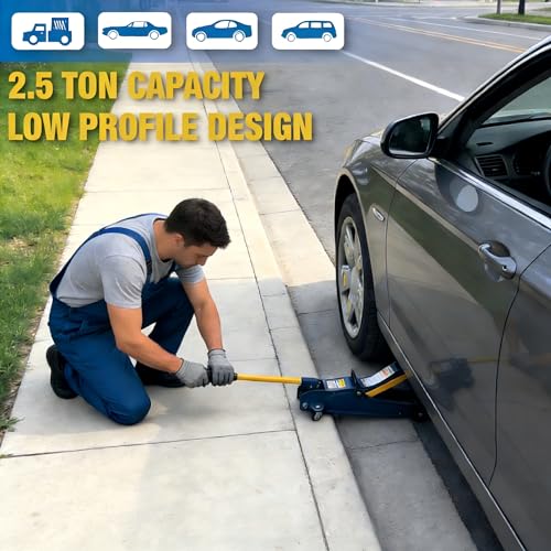 Superokay 2.5 Ton Low Profile Floor Jack, Heavy-Duty Steel Racing Jack with 3.5" to 14.75" Lifting Range, Blue & Yellow Mat Finish, Smooth Lifting & Leak-Resistant Hydraulic System