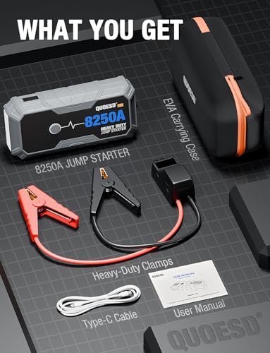 8250A Jump Starter Battery Jump Starter Battery Pack (for All Gas or 10.0+L Diesel), 12V Potable Heavy Duty Car Jump Start with 60W Power Bank 24-Months Stand-by Time - size: 8250A
