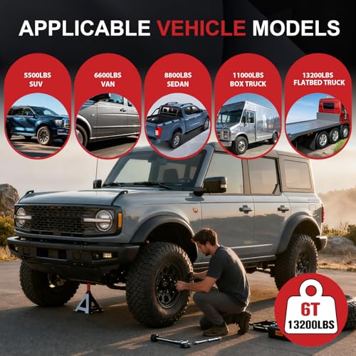 6 Ton Jack Stands (13,200Lbs) - Heavy Duty Car Jack Stands with Double Pin Locking, Adjustable 15.6"-23.4" Height, Extra Rubber Pads for Trucks, Garage, Home,DIY Use - 1 Pair Black+Red - color: Black+Red, size: 6 Ton Double Locking