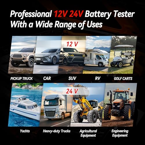 KONNWEI Car Battery Tester with Printer, 12V 24V Automotive Battery Load Tester 10-2000CCA, Cranking and Charging Test Battery Analyzer Alternator Tester for Car Truck Motorcycle (Paper Included)