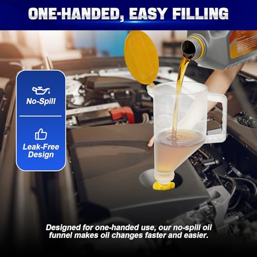 DASBET 15-Piece Oil Funnel Kit | 1.5-Quart No-Spill Engine Oil Funnel with 14 Adapters, One-Handed Easy Fill for Automotive Use