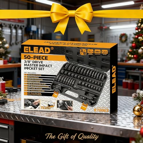 3/8" Drive Impact Socket Set - 50-Piece SAE (5/16" to 3/4") & Metric (8-22mm) Socket Wrench Set, 6-Point CR-V Steel Deep & Shallow Sockets with Ratchet Handle, Universal Joint, Extension Bar, Adapter - style: 3/8'' Drive Impact Socket Set