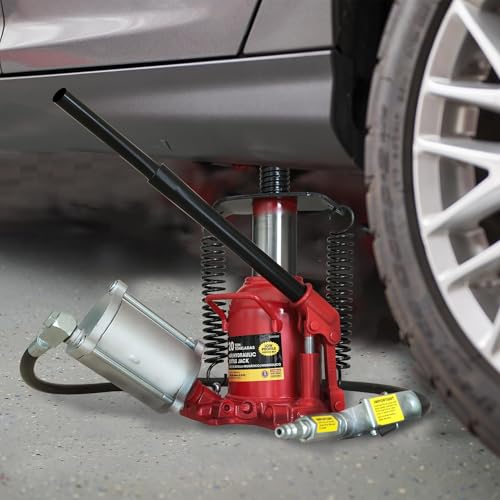 BIG RED TQ20006D-1 Torin Welded Low Profile Pneumatic Hydraulic Car Bottle Jack: Aluminum Alloy Pump and Unique Slow Release Equipment for Auto Repair and House Lift, 20 Ton (40,000 LBs) Capacity, Red - style: 20 Ton(40,000 LBs)-New Lowprofile