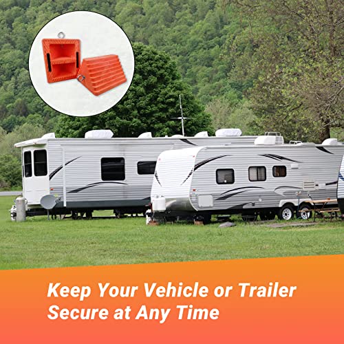 HOXWELL 2 Packs Wheel Chocks Heavy Duty Orange with Eyebolt, Vehicle Chock for Travel Trailers, Camper, Truck, Car and ATV, 9.1" Length x 7.1" Width x 5.5" Height - color: Orange-2 pcs