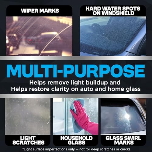 Durabasics Cerium Oxide Glass Polish – Glass Scratch Remover for Light Scratches, Haze & Wiper Marks on Windshields – Glass Polishing Compound with 3” Wool Felt Pad Kit – 16oz