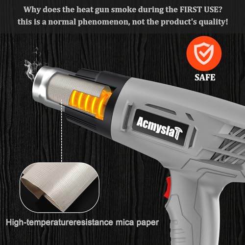 Heat Gun, Variable Temperature Settings 572℉~932℉ (300℃-500℃), Heat Hot Air Gun Overload Protection with 4 Nozzles for Shrinking Wrap, Crafting, Paint Removing, Epoxy Resin (Gray) - color: Gray
