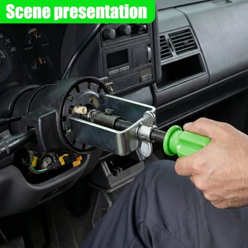 Car Steering Wheel Lock Plate Remover, Automotive Lock Plate Snap Rings Repair Kit with 9/16''-18 Reversible Adapter, Vehicle Installer Removal Tool for Vehicle Steering Columns (Silver)