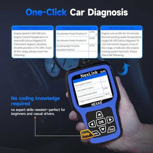 NEXAS NL101 OBD2 Scanner with Battery Tester for All US Vehicles Since 1996 | Check Engine Code Reader, Car Diagnostic Scanner with Live Data, Freeze Frame, I/M Readiness, Read and Clear Fault Codes - color: black