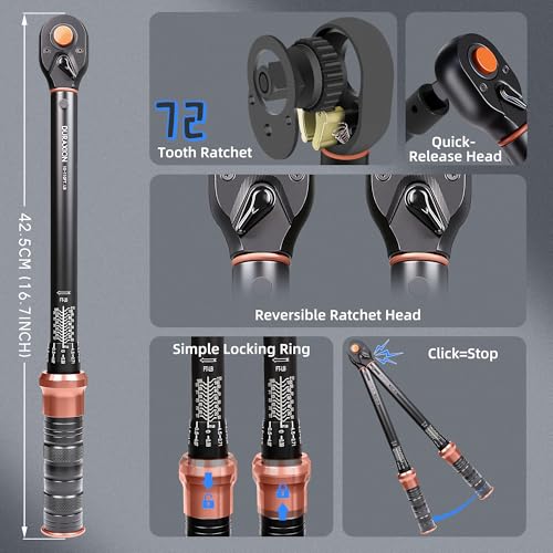 Torque Wrench 3/8-Inch Drive Dual Range Scales 10-110 Ft-Lb/13.56-149.14Nm | ±3% Precision, 72 tooth Dual-direction Torque Wrenches for Bike, Motorcycle and Car Repair - size: 【3/8-Inch DR.10-110 FT.LB】