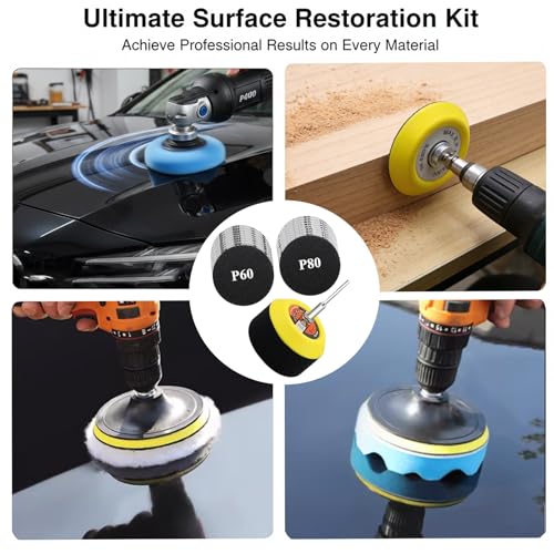 160PCS 3 Inch Sanding Discs Drill Polishing Kit,Wet-Dry 60-10000 Grit Hook-and-Loop Sandpaper,Buffing Pads Drill Sanding Attachment for Car Headlight Restoration, Metal, Wood, Resin Polishing - size: 3inch-KIT