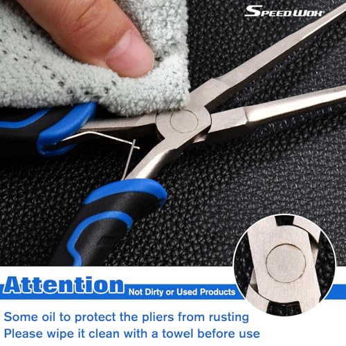 SPEEDWOX 7-Inch Mini Long Needle Nose Pliers with Comfort Grip - Thin Jaw Extra Long Needle Nose Pliers with Serrated Jaw Lanyard for Jewelry Making, Wire Wrapping, Crafts & Electronic Repair - style: Straight Tips&Curved Handle