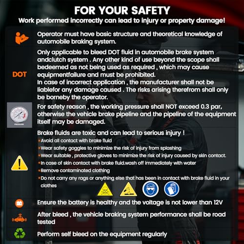 ANCEL BR1000 Pressure Brake Bleeder Kit, One Person Brake Fluid Bleeder for Brake Fluid Change & Brake Bleeding, Heavy-Duty Hose, Pressure Gauge & Safety Protection for DIY Garage & Auto Shop