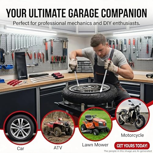 14.5" Tire Spoons Kit – High Leverage Motorcycle Tire Irons & Rim Protectors – Heavy Duty Cr-V Steel Levers for Dirt Bike, ATV, Lawn Mower & Tractor – Includes Valve Tool & Rolling Pouch