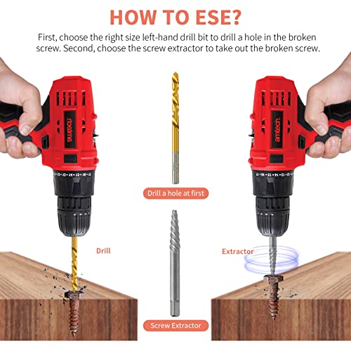 Screw Extractor Set, 37# Cr-Mo & 6542 HSS Steel Cobalt Left-Hand Drill Bit, Easy Out Broken Bolt Remover Reverse, Ez Out Stripped, Rounded-Off, Damaged Bolts, Screws&Studs Removal Tool (10-Pieces)