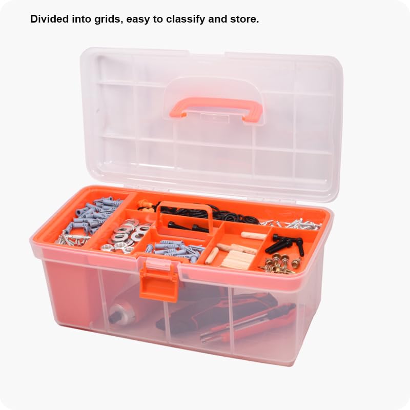 Edward Tools 15” Clear Plastic Tool Box with Removable Tray – Heavy Duty Storage for Electricians, Carpenters, Home – Large Compartment for Power Tools + Hand Tools – Portable & Durable Organizer