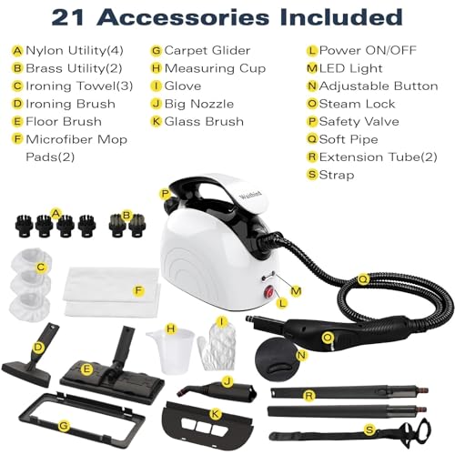 Waitbird Steam Cleaner for Home, Handheld Steamer for Home Cleaning | 21 Accessories| Chemical-Free For Floor, Car, Wall, Grout & Kitchen Bathroom| 38oz Large Tank I Dual Safety Lock I Steam mop