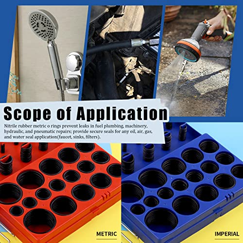 Glarks 834Pcs Metric & SAE O-Rings Assortment Kit Including 407Pcs SAE Rubber O-Rings, 419Pcs Metric O-Rings, 8Pcs Long and Short Picks and Hooks and 1pc Tool Bag for Plumbing, Gas, Automotive Repair