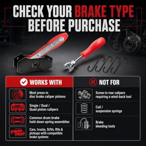 Brake Caliper Compression Tool & Drum Spring Installer | Disc Brake Pad Spreader, Brake Caliper Press Tools, with 2 Steel Plates, 4 Brake Caliper Hooks and Gloves for Cars SUV Trucks