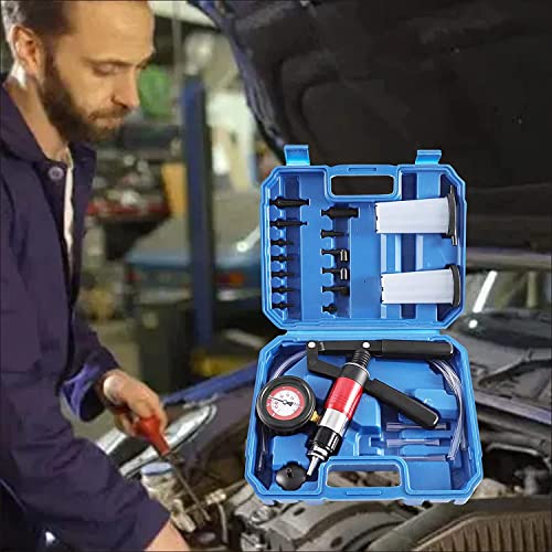 23PCS Handheld Vacuum Pump Tester Brake Bleeder Kit Brake System Bleeding Tools with Adapters and 2 Reservoir Bottles Automotive Brake for Car Truck Motorcycle(Blue)