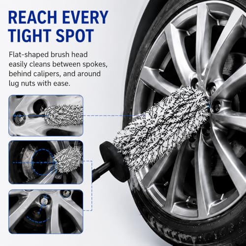 Microfiber Wheel Brush, Wheel Barrel Brush, Highly Water Absorption Rim Brushes for Cleaning Wheels, Tire and Car Detailing, Black - color: Black