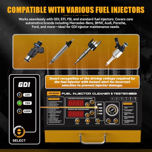 AUTOOL CT450 Fuel Injector Tester & Cleaner, 6-Cylinder Ultrasonic Injector Cleaning Machine with Heating, GDI EFI FSI Compatible, 3 Cleaning Modes & 10 Test Functions, 12V/70V/120V Output