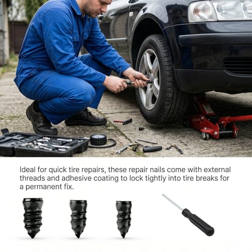 100PCS Tire Repair Screw Plug Kit, 3-Size Screw-in Plugs with Screwdriver, Self-Service Tire RepairPlugs with Screwdriver for Tires Puncture Repair, Rubber Nail Fix for Most Vehicles - size: 100 PCS