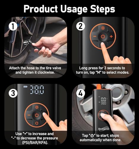 Tire Inflator Portable Air Compressor, Cordless Tire Inflator for Car Tires with Digital Pressure Gauge and Auto Shutoff, Dual Power Air Pump with Battery and 12V Car Adapter
