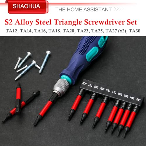 Triangle Screwdriver Bits w/1/4" Quick Change Bit Driver, 10PCS Upgraded S2 Steel Impact Triangle Drill Bit Set Size TA12/14/16/18/20/23/25/27(x2)/30, 2.55'' Triangle Bit Set, Triangle Screwdriver Set - style: E. Triangle Screwdriver Bits