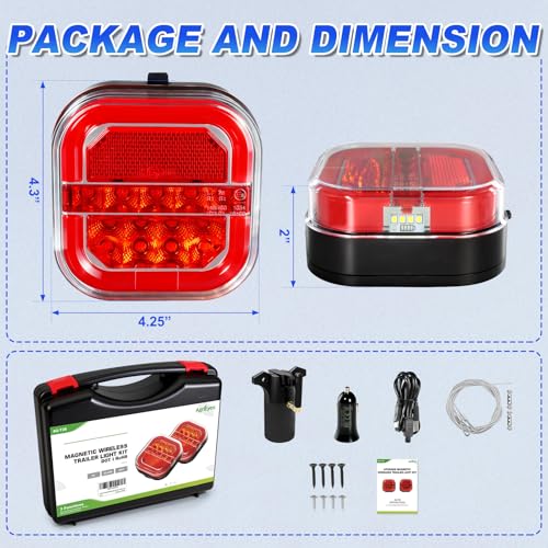 Agrieyes Halo Wireless Trailer Lights, 2 Mounting Options Magnetic Trailer Light for Towing, Portable LED Tow Lights Kit for Trucks, Boat, RV - color: Bright Red