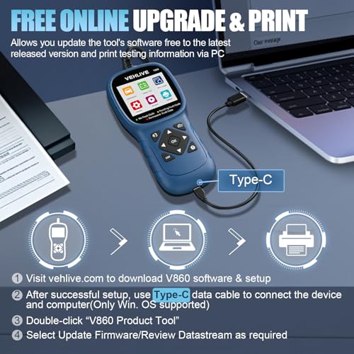 V860 Scanner for Car and Trucks,OBD2 Diagnostic Tools and Code Reader for Engine Check,Battery Test, O2 Sensor and EVAP Leak for Annual Check Readiness,Printable Export,Vehicle After 1996