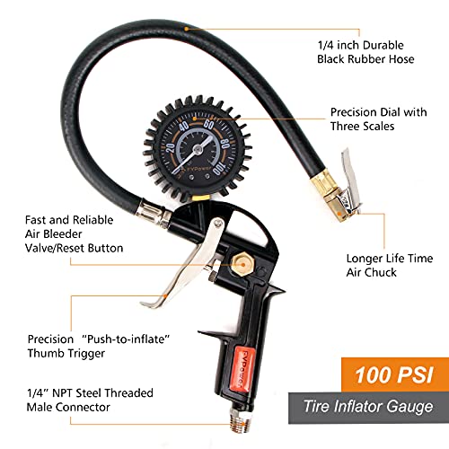 22 Pieces Air Compressor Accessories kit, 3/8 inch x 25 ft Hybrid Air Compressor Hose Kit, 1/4" NPT Quick Connect Air Fittings, Tire Inflator Gauge, Heavy Duty Blow Gun, Swivel Plugs