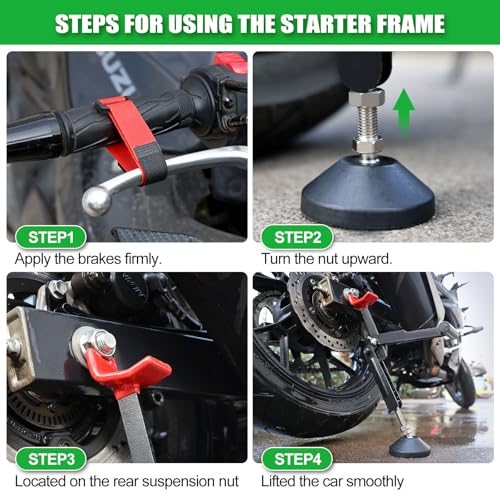 7-piece motorcycle cleaning kit, including Portable Lift Jack for Chain Maintenance & Wheel Cleaning with Chain Brush, Tire and Wheel Brush, Oil-Pads,Universal Fit for Dirt Bike, Motorcycle