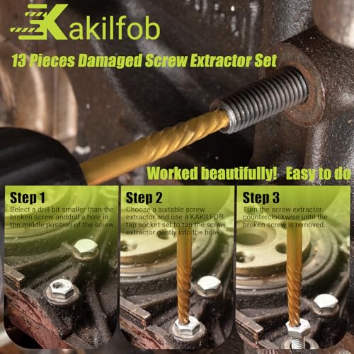 13 Pieces Easy Out Screw Extractor Set and Left-Hand Drill Bit Set, Stripped Screw Extractor Set for Removing Damaged Screws, Broken Bolts, Studs - size: 13 Pieces