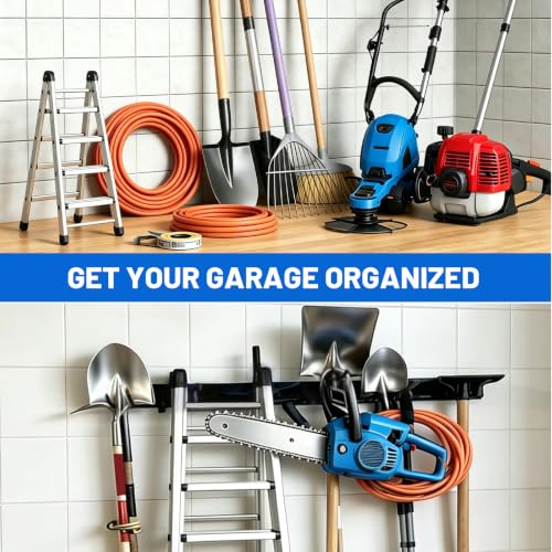 HoMaNa Garage Storage Tool Organizer, 15Pack Carries 600 lbs Garden Tool Organizer 48in with 8 Adjustable Heavy-Duty Hooks & 4 Straps Large Wall-Mounted Racks for Tool Storage Garage Organization