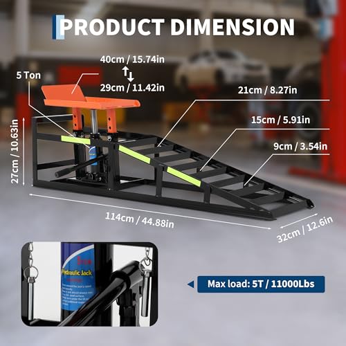 Heavy Duty Hydraulic Car Ramps, 2 Pack, 5 Ton (11000LBS) Capacity - Adjustable Low Profile Steel Lift 11.6"-16.2" - for Oil Change, Garage Use - Black Shelf + Orange Tablet - color: Black+orange