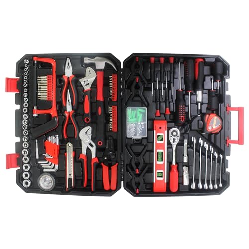 238-pcs Tool Sets Portable Mechanics Tool Box with Lock, Carbon Steel Hand Tool Storage Box for Auto Repair, Garage, Warehouse, Workshop, Repair Shop - size: 238pcs - Black&Red