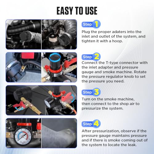 Turbo Boost Leak Tester Kit 19PC Boost Leak Test Kit w/S.moke Adpt Turbo System Pressure Leakage Tester 8 Pairs of Stepped Adapters 1-1/5" to 4-8/25" Turbo Test Kit for Radiator Cooling Emission Pipes - style: 19PCS