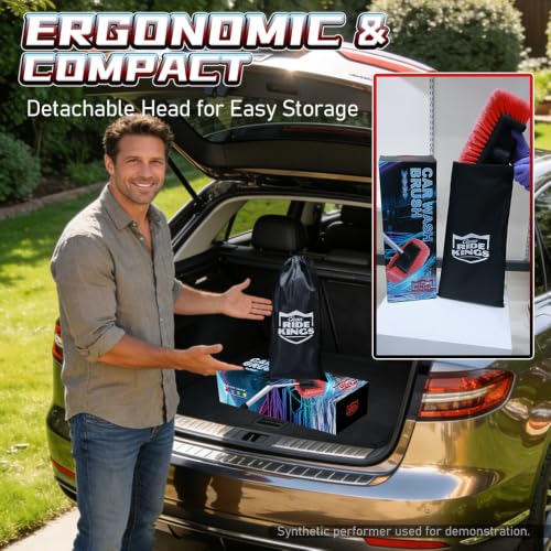 65" Car Wash Brush with Long Handle, Red Exterior Car Cleaning Brush with Hose Attachment, Soft Bristle Scrub Brush for Truck, RV, Camper Roof & Solar Panel, Extendable Aluminum Pole (Red) - color: Red
