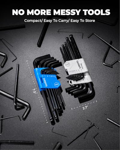toolant Allen Wrenches Sets 26pcs(Metric&SAE), Long Arm Allen Wrench with Ball End, Metric Hex Key Set 1.27mm- 10mm, SAE Hex Key Set 3/64"- 3/8", Holder Design for Auto Maintenance and DIY Projects - size: 26PCS(Metric&SAE)
