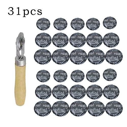 30Pcs Round Tire Patch with Roller Tool, Round Tubeless Patches, Fast Repair Cold Patch for Car Tire Damage