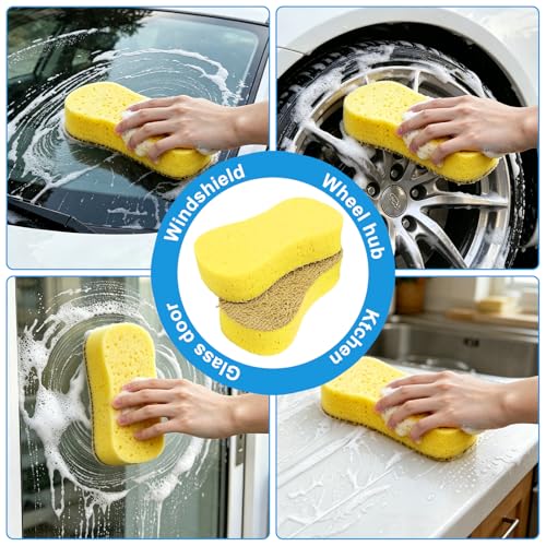 2Pack Large Car Wash Sponge - Car Cleaning Sponges for Car Cleaning, Kitchen, Bathroom and Household Cleaning - color: Yellow