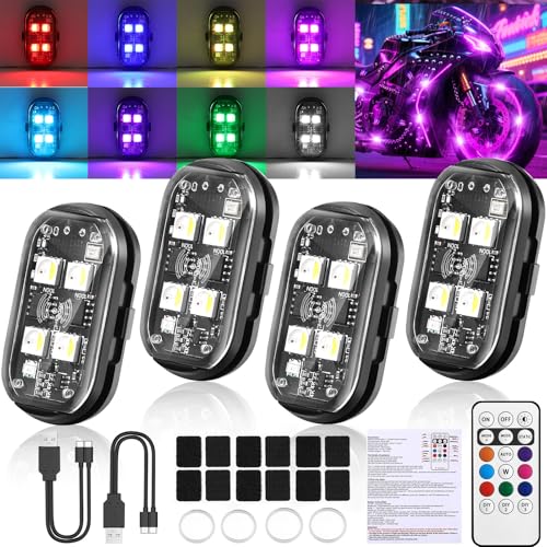 4LEDs Wireless LED Strobe Lights, Rechargeable Anti-Collision Warning Light | 4PCS Waterproof Emergency Light with Remote Control, flashing lights for Car Drone Bike Aircraft, Halloween Decorative Lights - size: 4PCS (Upgraded 4LEDs)