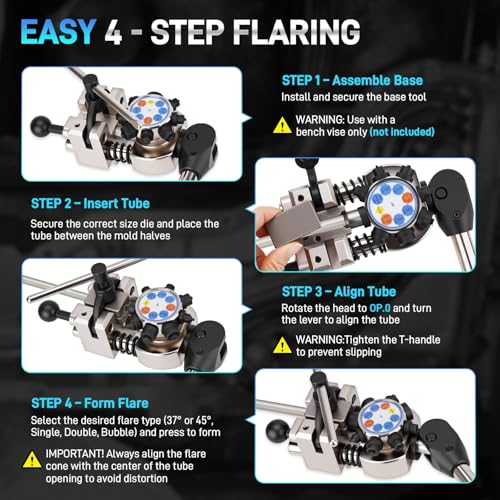 Brake Line Flaring Tool Kit, 45 and 37 Degree, Single, Double and Bubble Flare Tool, SAE and DIN, for 3/16", 1/4", 5/16", 3/8", 4.75mm Steel and Copper Tubing, Universal for Cars, Trucks, SUVs