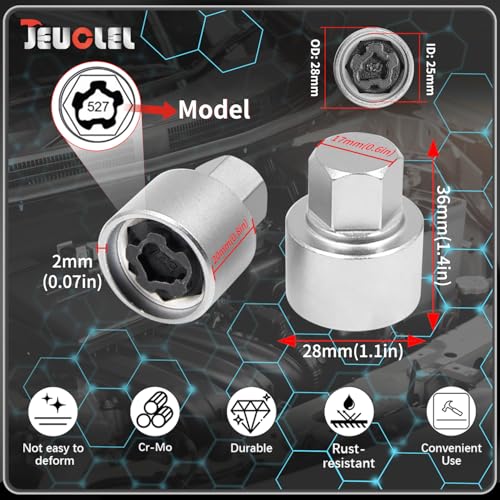 527 Wheel Locking Nut Key for VW, Socket Adapter (OD 28mm-ID 25mm) | Wheel Lock Nut Socket Adapter, Anti-Theft Lug Nut Removal Tool, Anti-Theft Screw Remover, Repair Tool, Tyre Fitting, garage - size: Socket 527